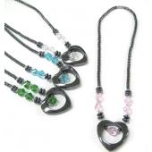 Assorted Color Glass Crystal Hematite Heart Shape Pendant Necklace